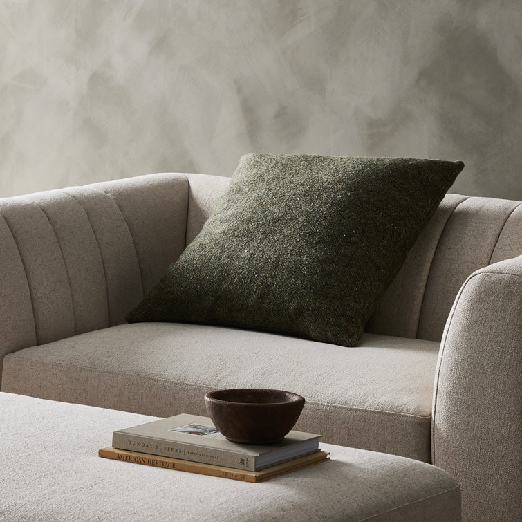 Hasselt Olive Green Stonewash Linen and Wool Throw Pillow