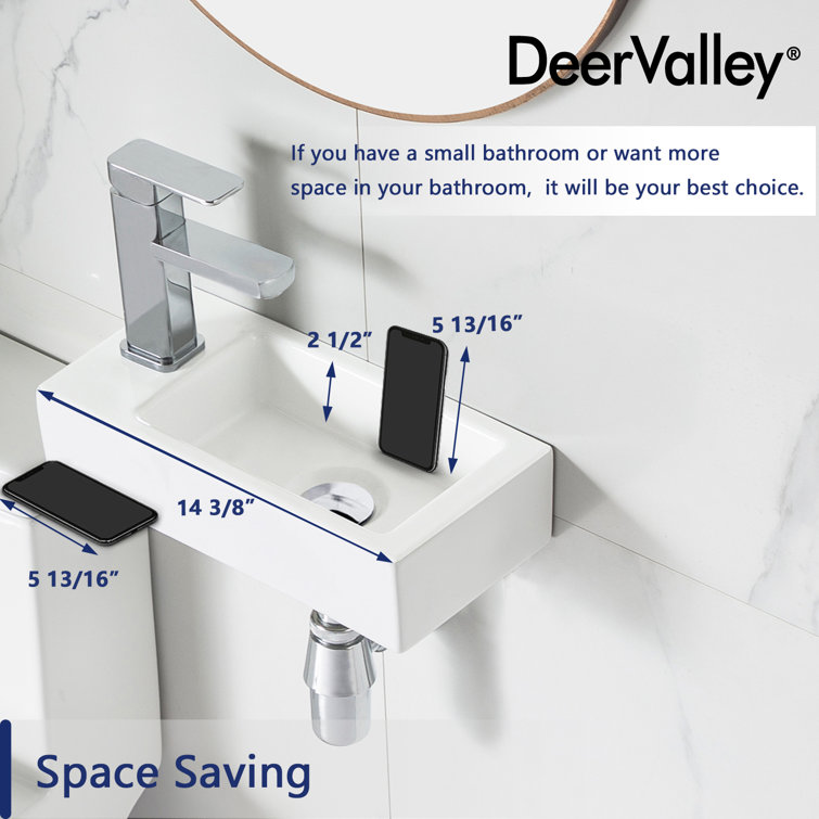 White Ceramic Rectangular Wall-Mount Bathroom Sink