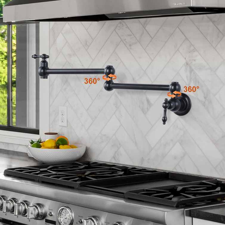 Oil Rubbed Bronze Wall Mounted Pot Filler with Dual Handles