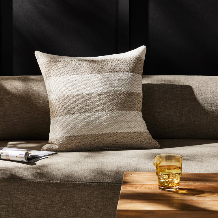 Tarbett Beige and Off-White Striped Square Outdoor Pillow