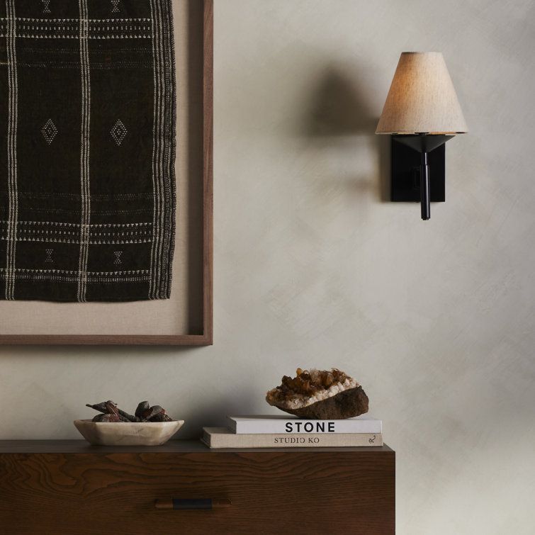 Black Iron Dimmable Wall Sconce with Beige Shade