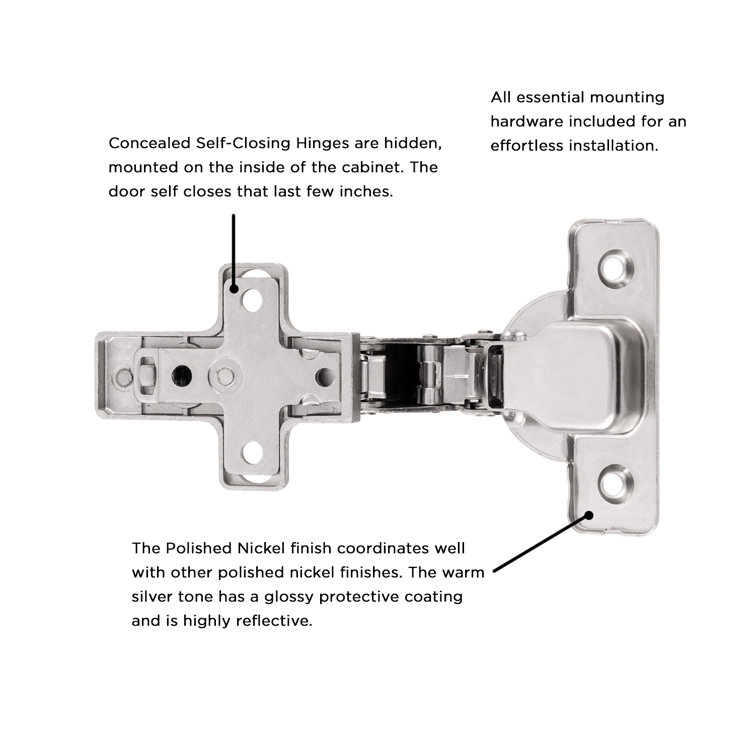 Polished Nickel European-Style Frameless Cabinet Hinges