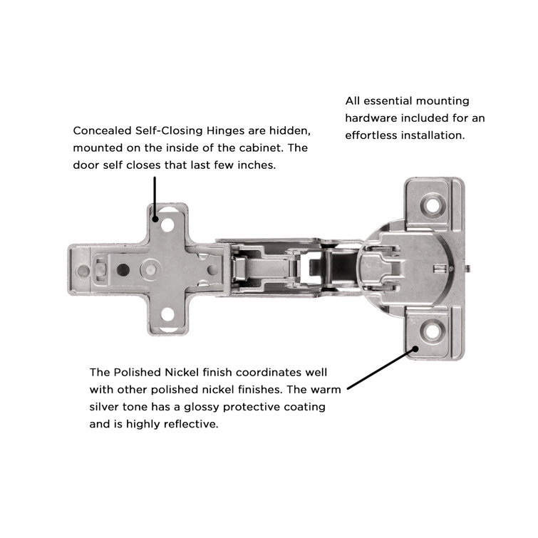 Polished Nickel Full Overlay Self-Close Cabinet Hinges