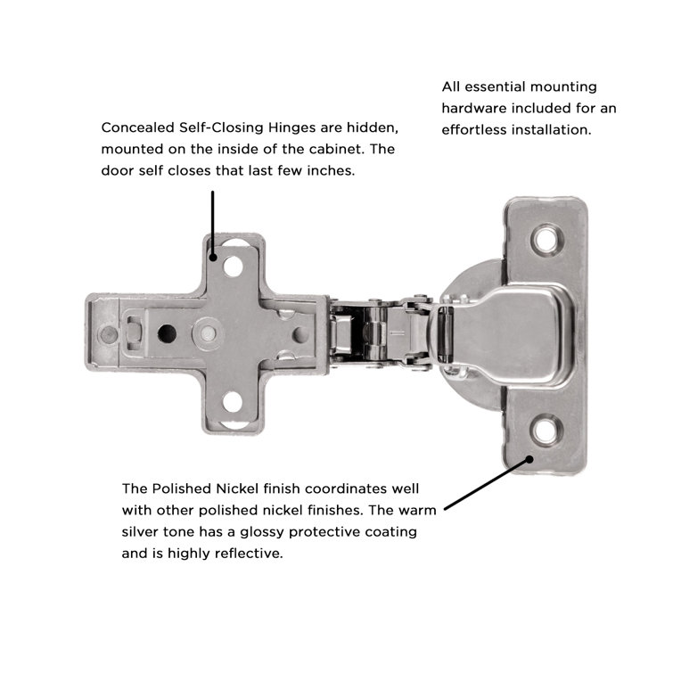 Polished Nickel 110-Degree Frameless Cabinet Hinges