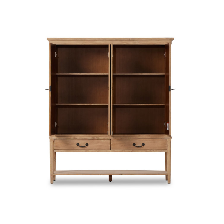 Natural Pine 4-Door Double Cabinet with Drawers