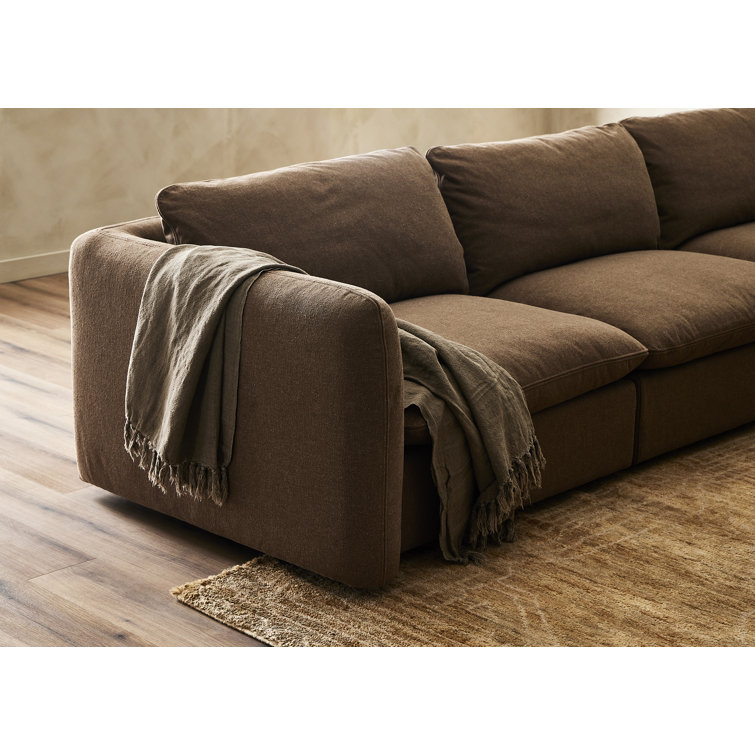 Brown Fabric Three-Piece Sectional Sofa with Ottoman