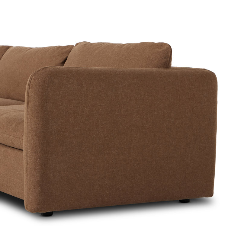 Brown Fabric Three-Piece Sectional Sofa with Ottoman