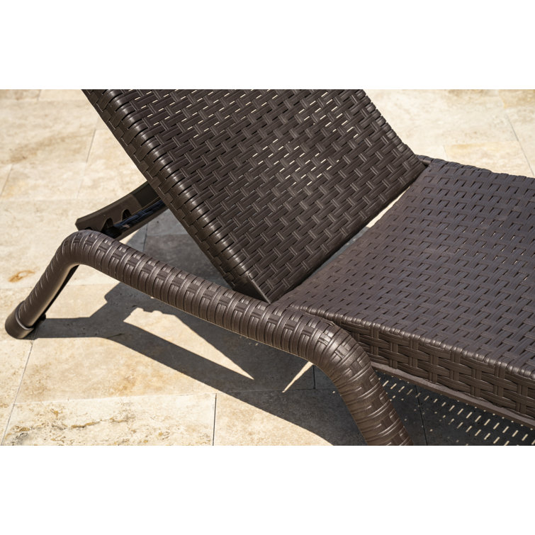 Brown Wicker Outdoor Chaise Lounge Set with Table