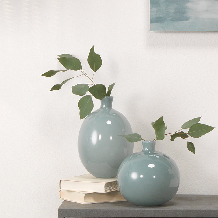 Gray Round Glass Decorative Table Vase Set