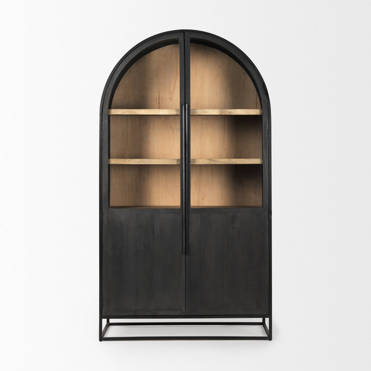 Sloan Black Iron and Dark Mango Wood Arch Cabinet