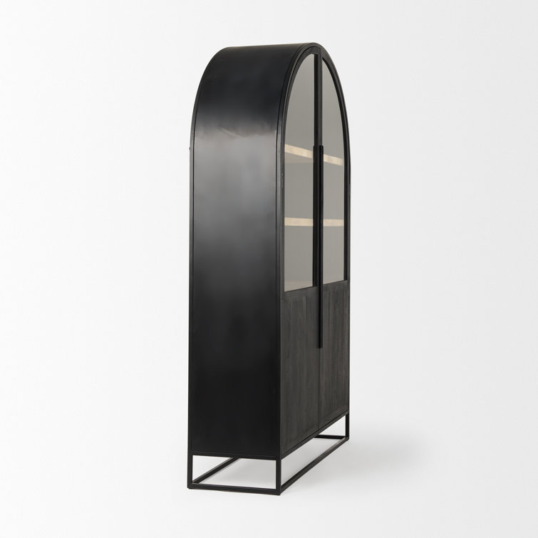 Sloan Black Iron and Dark Mango Wood Arch Cabinet