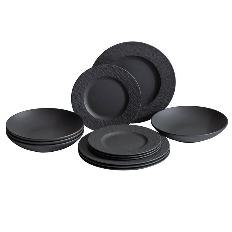 Black Porcelain 12-Piece Round Dinnerware Set