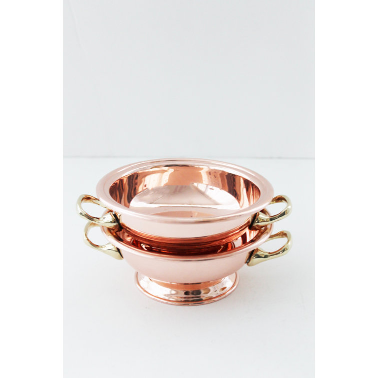 Vintage Copper and Brass Pedestal Serving Bowls Set