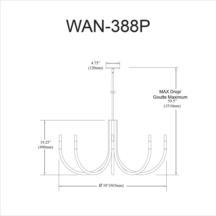 Wand 6-Light Matte Black Modern Candle-Style Chandelier