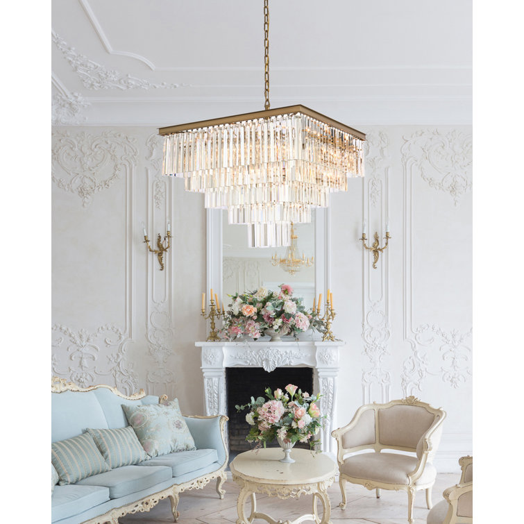 Satin Gold 21-Light Royal Cut Crystal Tiered Chandelier