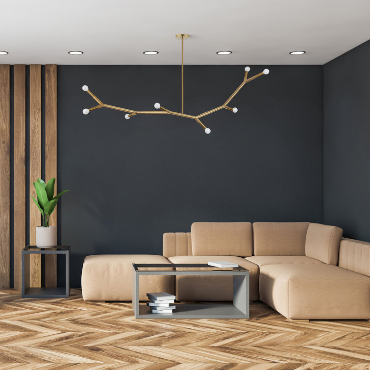 Aged Brass 8-Light Linear Metal Chandelier