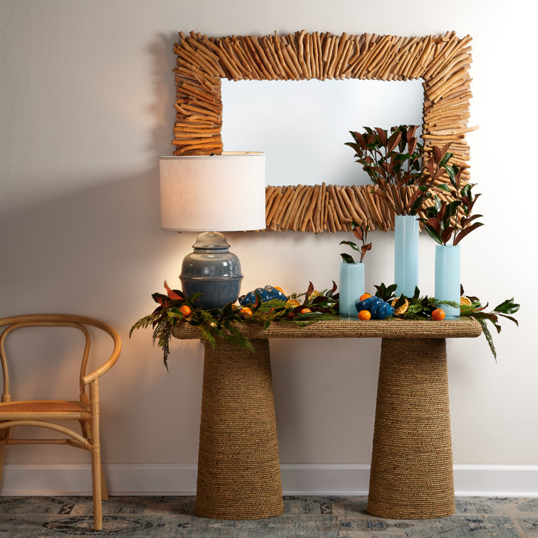 Blue Ceramic Table Lamp with Sea Salt Linen Shade