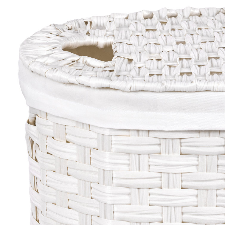 White Handwoven Oval Double Laundry Hamper with Lid