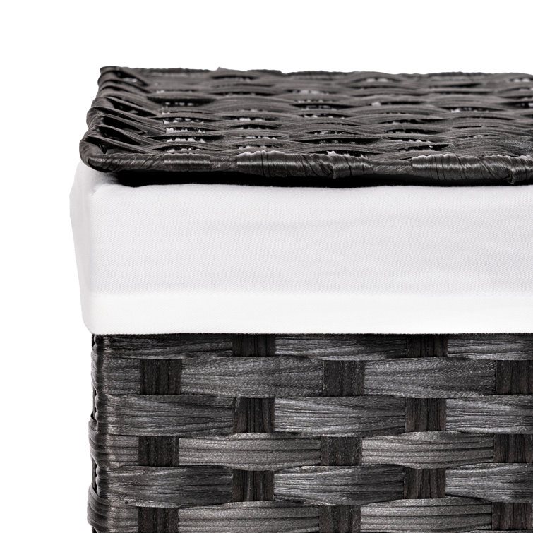 Black Handwoven Plastic Collapsible Frame Hamper with Lid