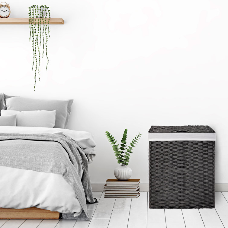 Black Handwoven Plastic Collapsible Frame Hamper with Lid