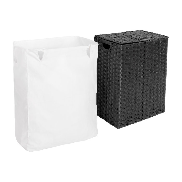 Black Handwoven Plastic Collapsible Frame Hamper with Lid