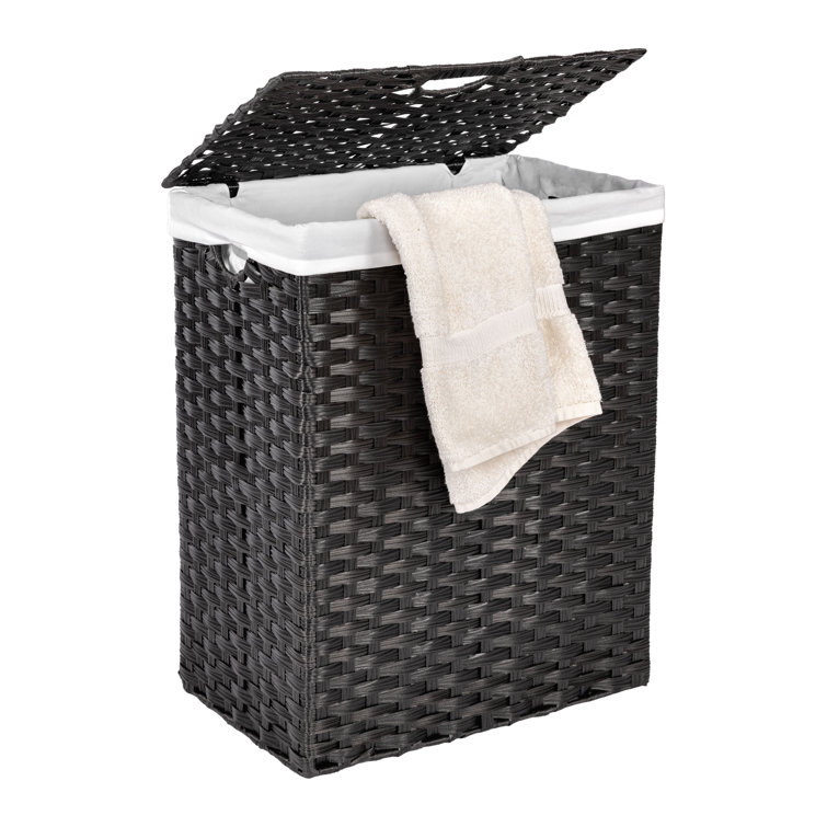 Black Handwoven Plastic Collapsible Frame Hamper with Lid