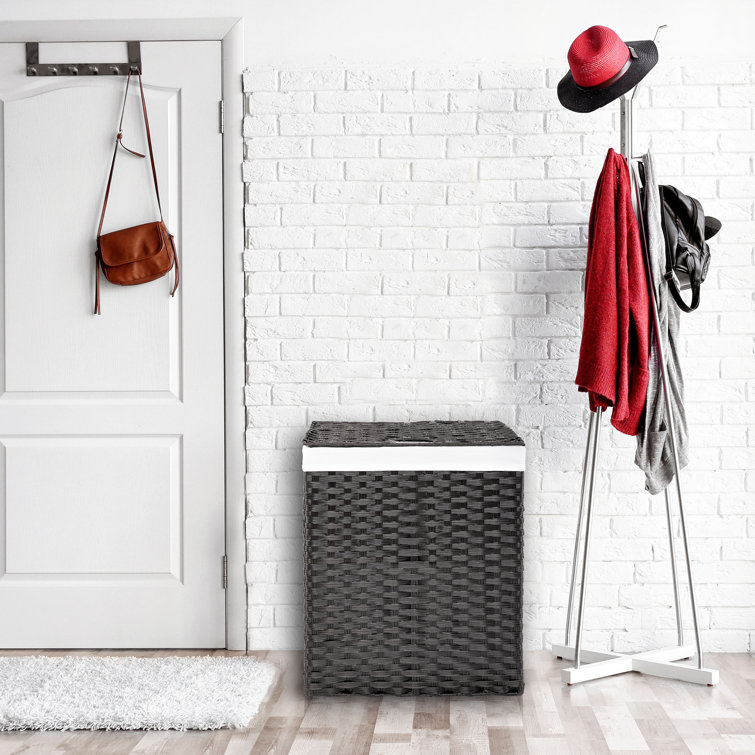 Black Handwoven Plastic Collapsible Frame Hamper with Lid