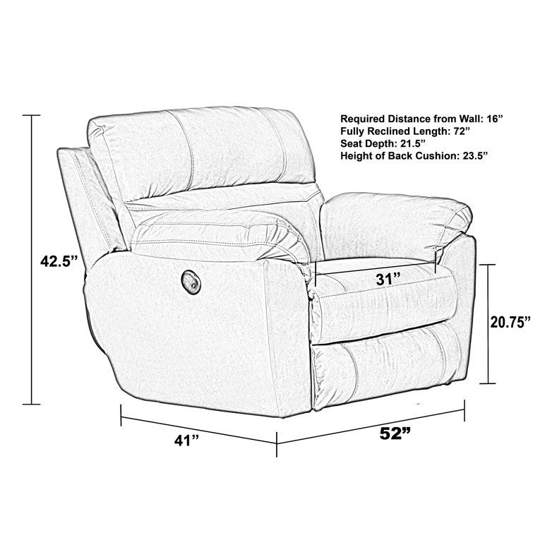 Putty Beige Leather Power Recliner with Pillow Arms