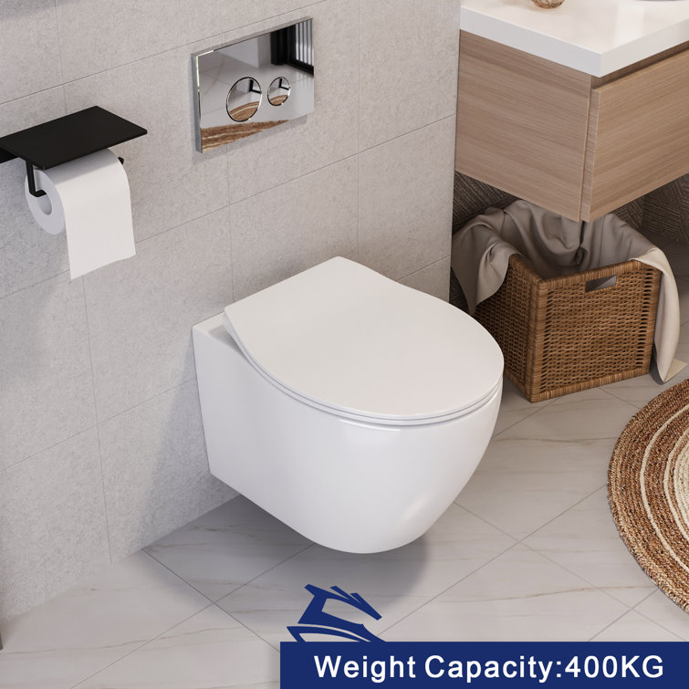 White Ceramic Elongated Wall Mounted Dual Flush Toilet