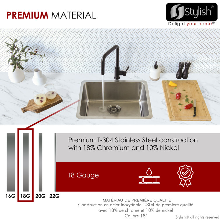 Stylish 23" Stainless Steel Single Bowl Drop-In Kitchen Sink