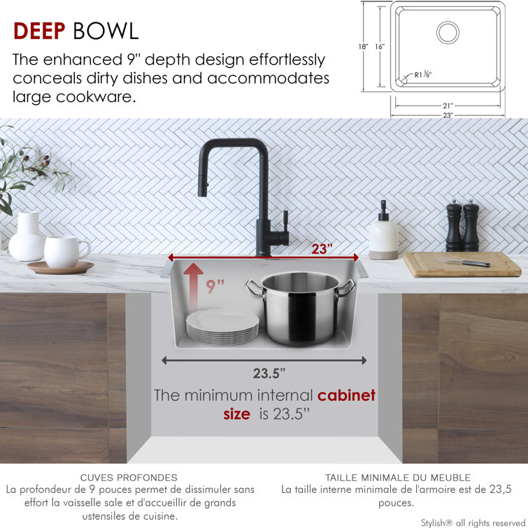 Stylish 23" Stainless Steel Single Bowl Drop-In Kitchen Sink