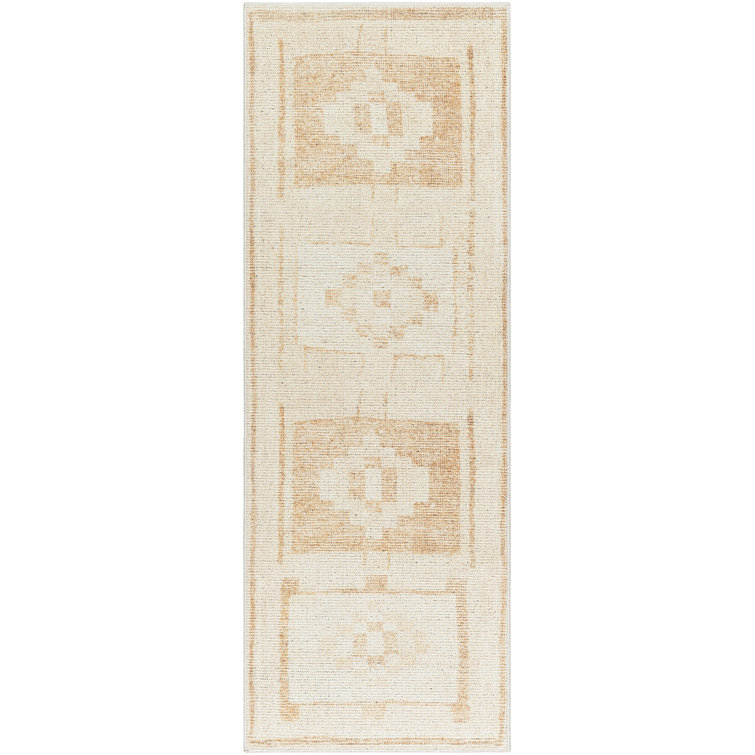 Ivory and Nude Southwest Print Synthetic Runner Rug
