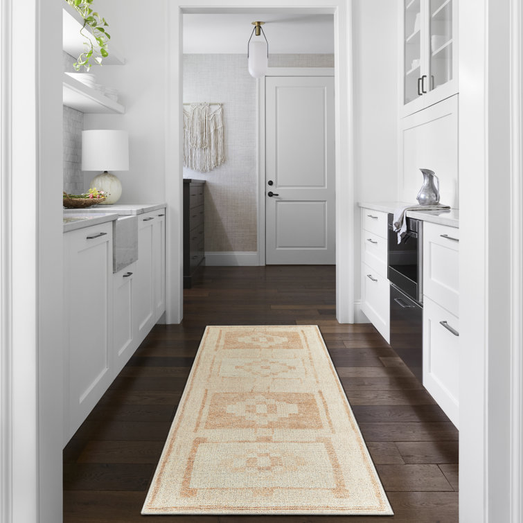 Ivory and Nude Southwest Print Synthetic Runner Rug