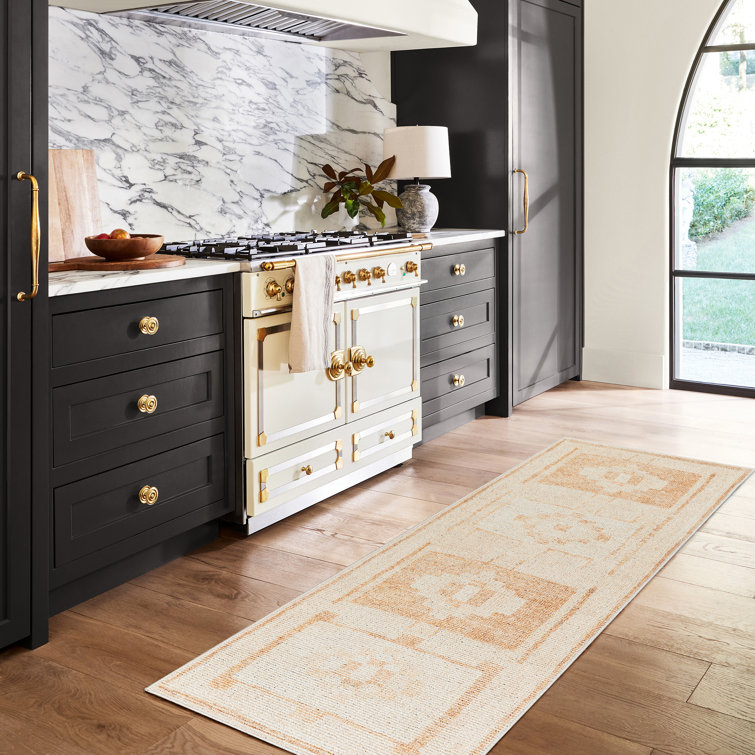 Ivory and Nude Southwest Print Synthetic Runner Rug