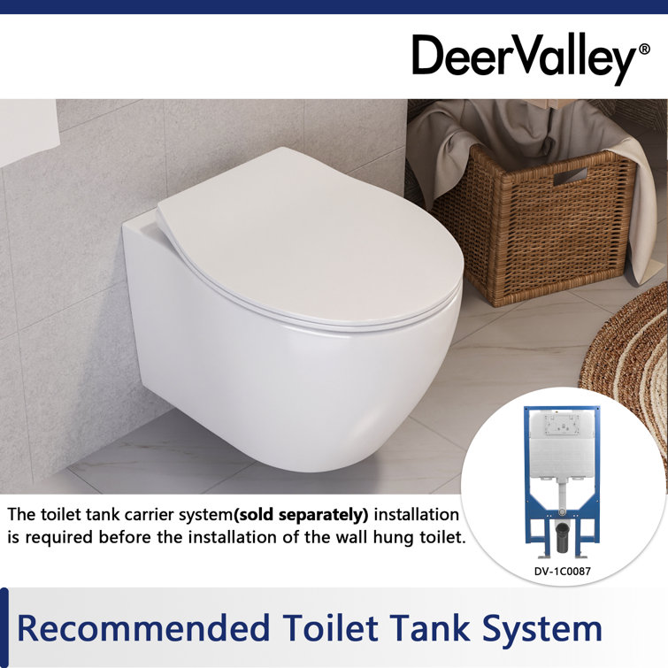 White Ceramic Elongated Wall Mounted Dual Flush Toilet