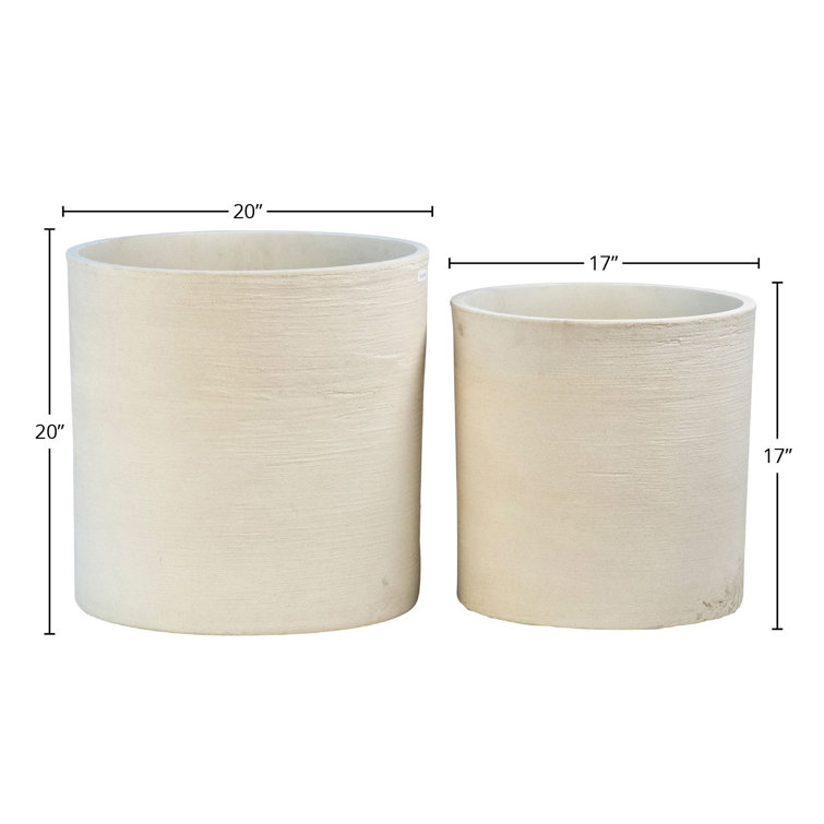 Set of 2 White Ceramic Cylinder Pot Planters