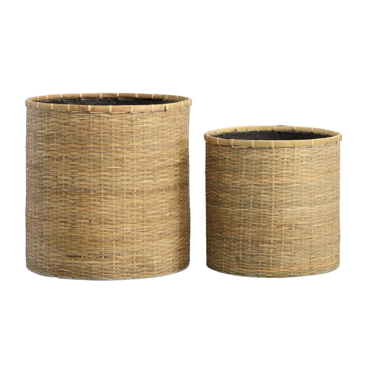 Natural Wicker Indoor Pot Planter Set of Two