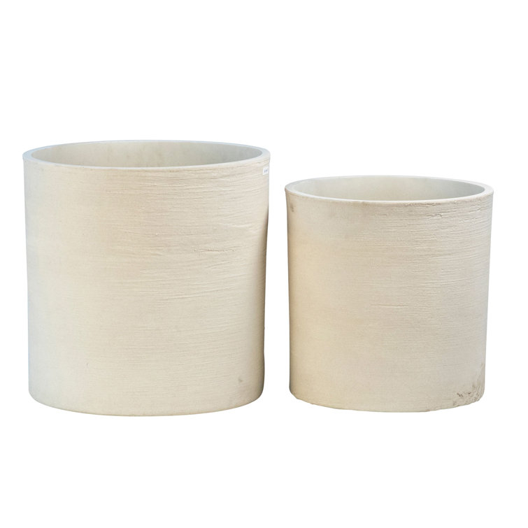 Set of 2 White Ceramic Cylinder Pot Planters