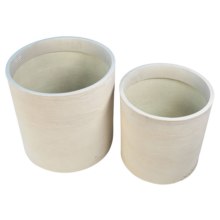 Set of 2 White Ceramic Cylinder Pot Planters