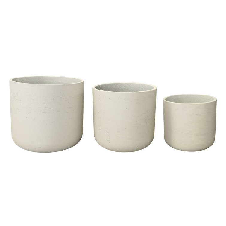 Set of 3 Off-White Round Concrete Planters