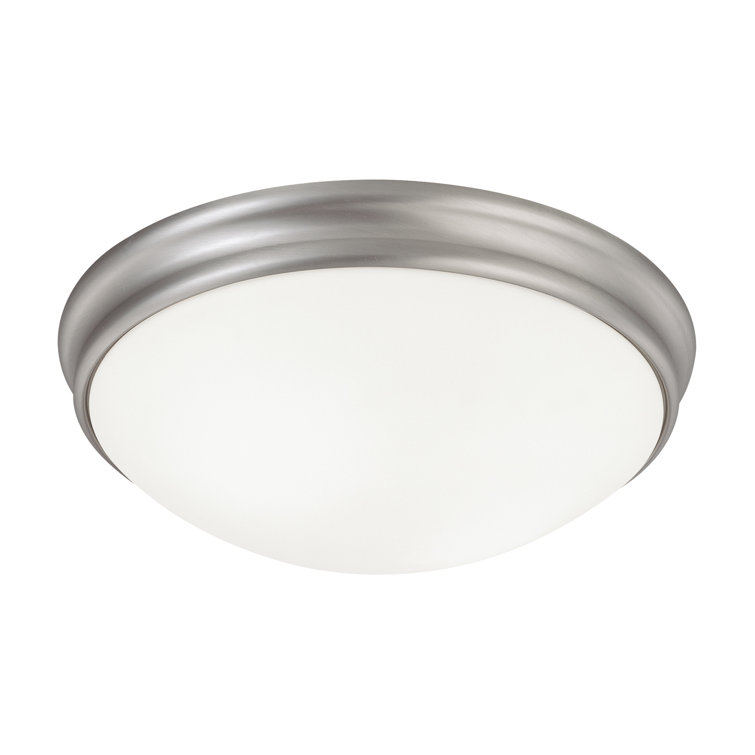 Matte Nickel 2-Light Flush Mount with White Glass Shade