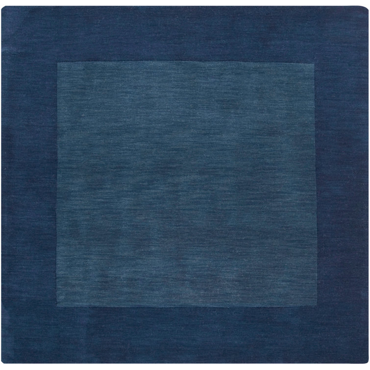 Hand-Knotted Blue Wool Geometric Square Rug 9'9"