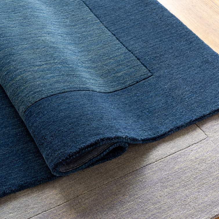 Hand-Knotted Blue Wool Geometric Square Rug 9'9"