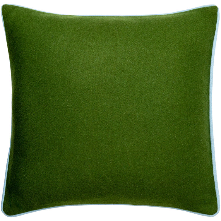 Grass Green Wool Square Throw Pillow with Piped Edges