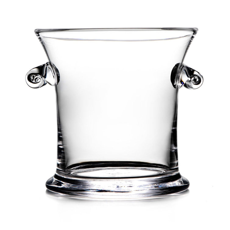 Large Clear Glass Ice Bucket with Spiral Handles