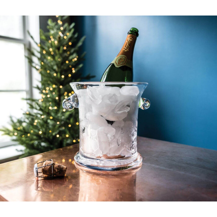 Large Clear Glass Ice Bucket with Spiral Handles