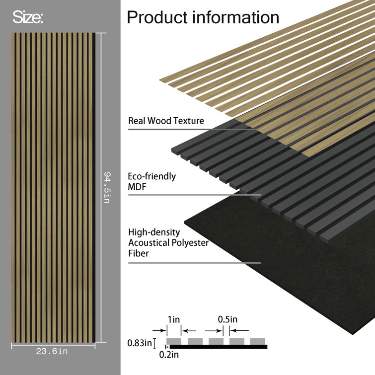 Teak 94.5'' x 23.6'' 3D Acoustic Wood Slat Wall Paneling