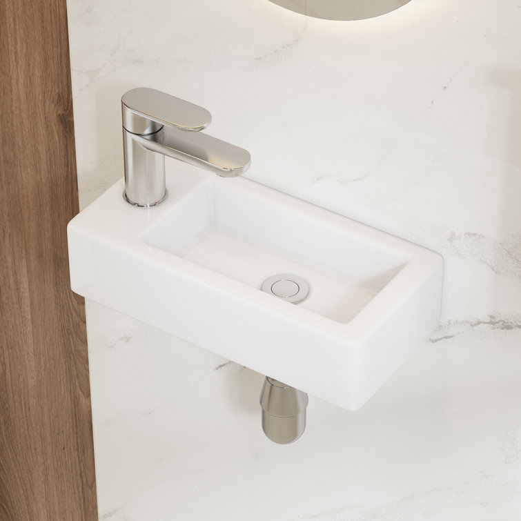 Turner 14" x 7" White Ceramic Rectangular Wall-Mount Bathroom Sink