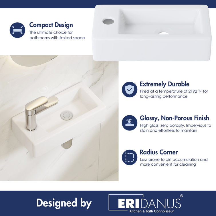 Turner 14" x 7" White Ceramic Rectangular Wall-Mount Bathroom Sink