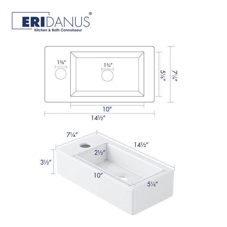 Turner 14" x 7" White Ceramic Rectangular Wall-Mount Bathroom Sink